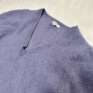 Splendid Collection Purple V-Neck Short Sleeve Ribbed Wool Cashmere Sweater L